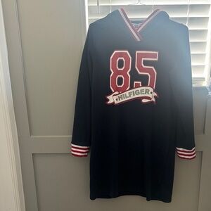 Tommy Hilfiger Navy Hoodie Dress with Red and White Details